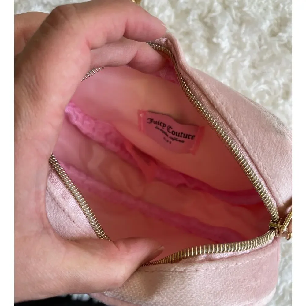 Juicy Couture Kids Mini Soft Pink Heart Gold Chain Rhinestone Purse Shoulder Bag